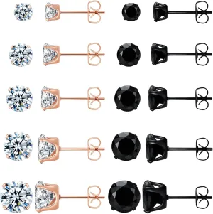 10 Pairs Surgical Steel Stud Earrings Set, Silver and 14K Gold Plated Hypoallergenic Earrings Studs Set for Women, Stainless Steel Cubic Zirconia Waterproof Non Tarnish