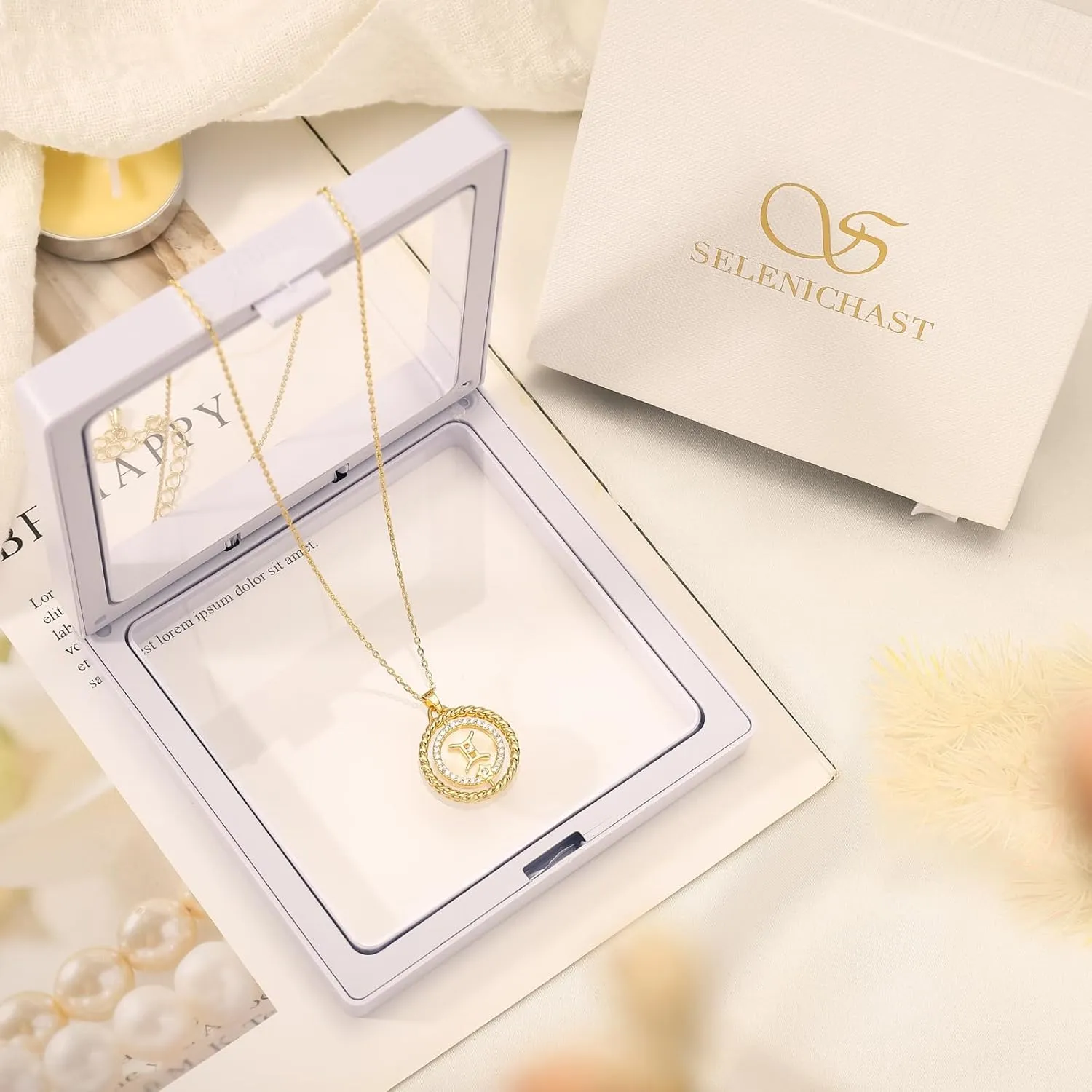 14K Gold Zodiac Necklace for Women,Gold Plated Rotatable 12 Constellation Astrology Necklaces,Jewelry Gifts