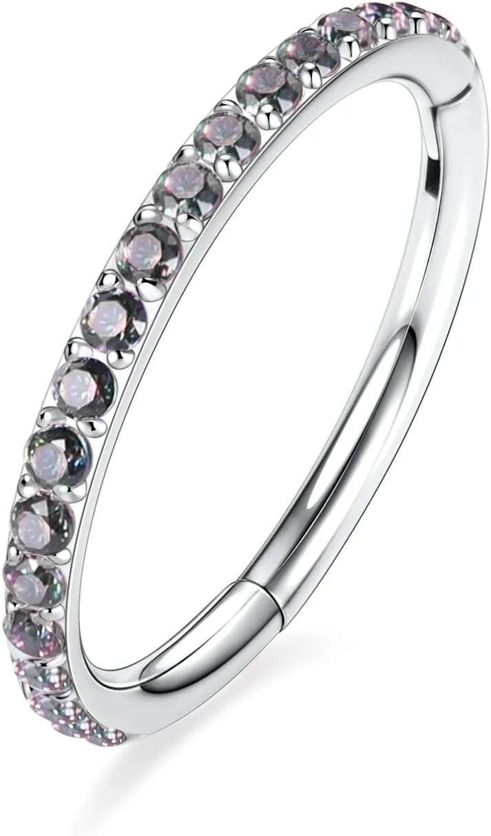 AROWRO CZ Hinged Hoop Ring 20G 18G 16G 5/6/7/8/9/10/12mm Opal Surgical Steel Conch Daith Rook Cartilage Tragus Helix Earrings Septum Clicker Ring Nose Piercing Jewelry
