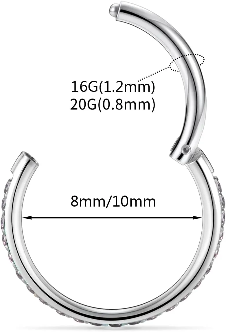 AROWRO CZ Hinged Hoop Ring 20G 18G 16G 5/6/7/8/9/10/12mm Opal Surgical Steel Conch Daith Rook Cartilage Tragus Helix Earrings Septum Clicker Ring Nose Piercing Jewelry