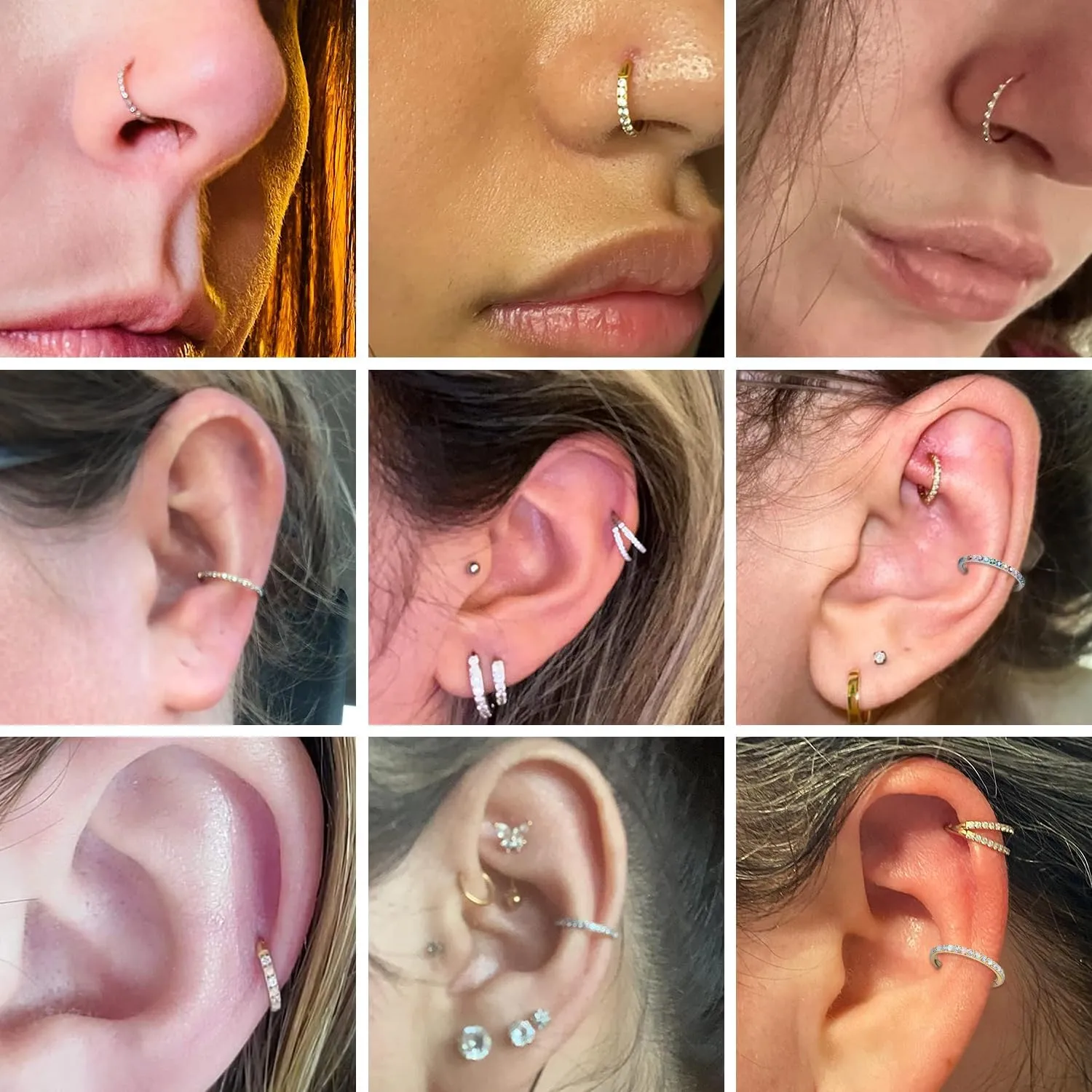 AROWRO CZ Hinged Hoop Ring 20G 18G 16G 5/6/7/8/9/10/12mm Opal Surgical Steel Conch Daith Rook Cartilage Tragus Helix Earrings Septum Clicker Ring Nose Piercing Jewelry