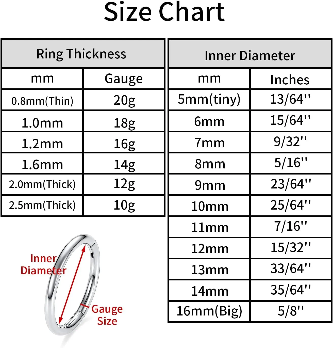 AROWRO Helix Rook Conch Lobe Earrings Septum Hoop 316L Surgical Steel 16G Cartilage Daith Tragus Piercing Jewelry