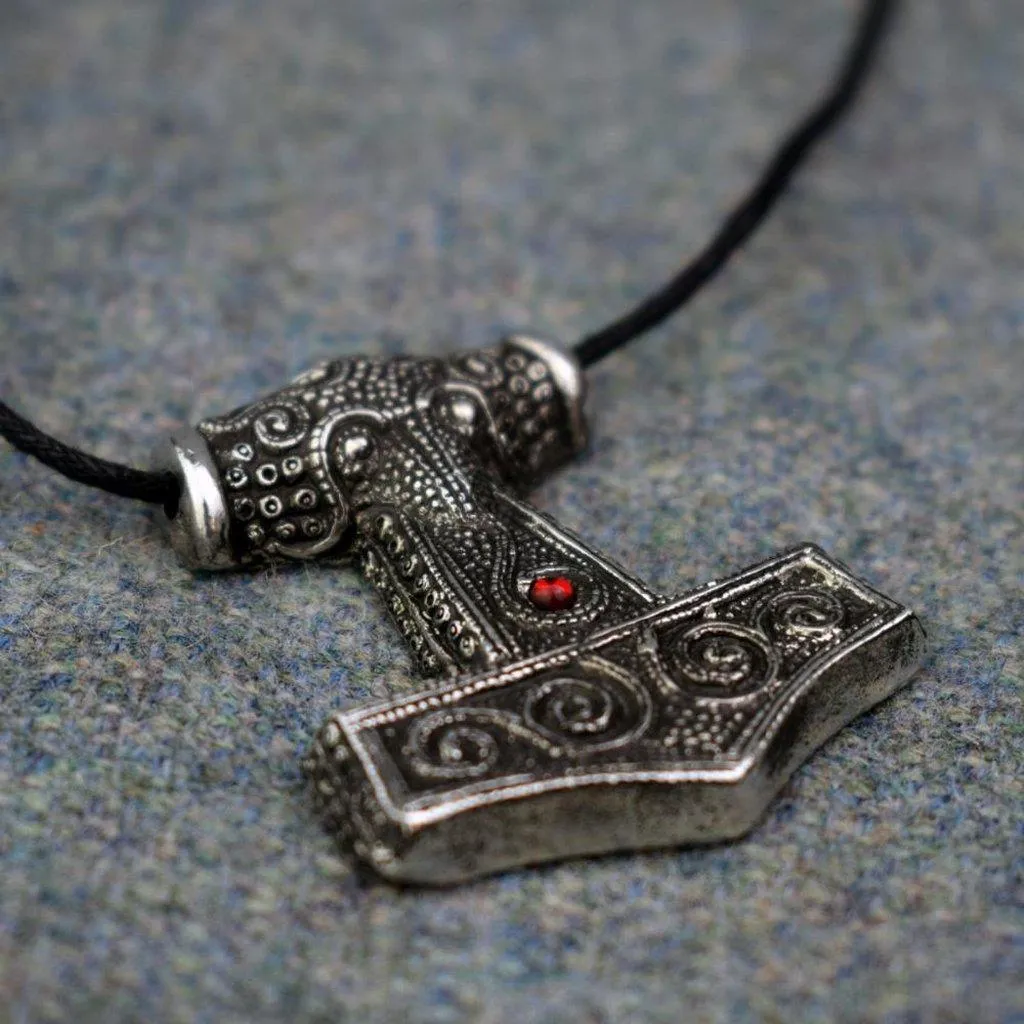 Asgard Skane Hammer - Pewter or Silver  Blue Red or Green Stones