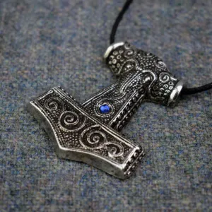 Asgard Skane Hammer - Pewter or Silver  Blue Red or Green Stones