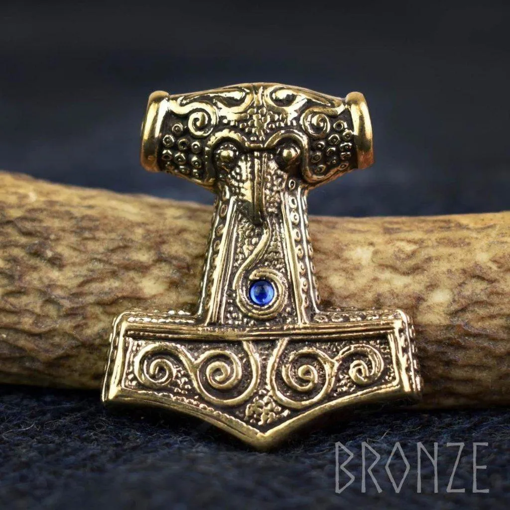Asgard Skane Hammer - Pewter or Silver  Blue Red or Green Stones