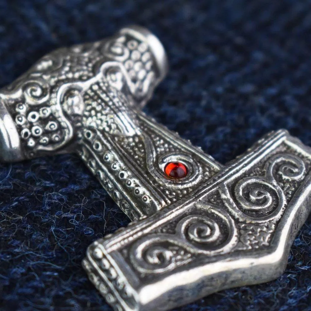 Asgard Skane Hammer - Pewter or Silver  Blue Red or Green Stones