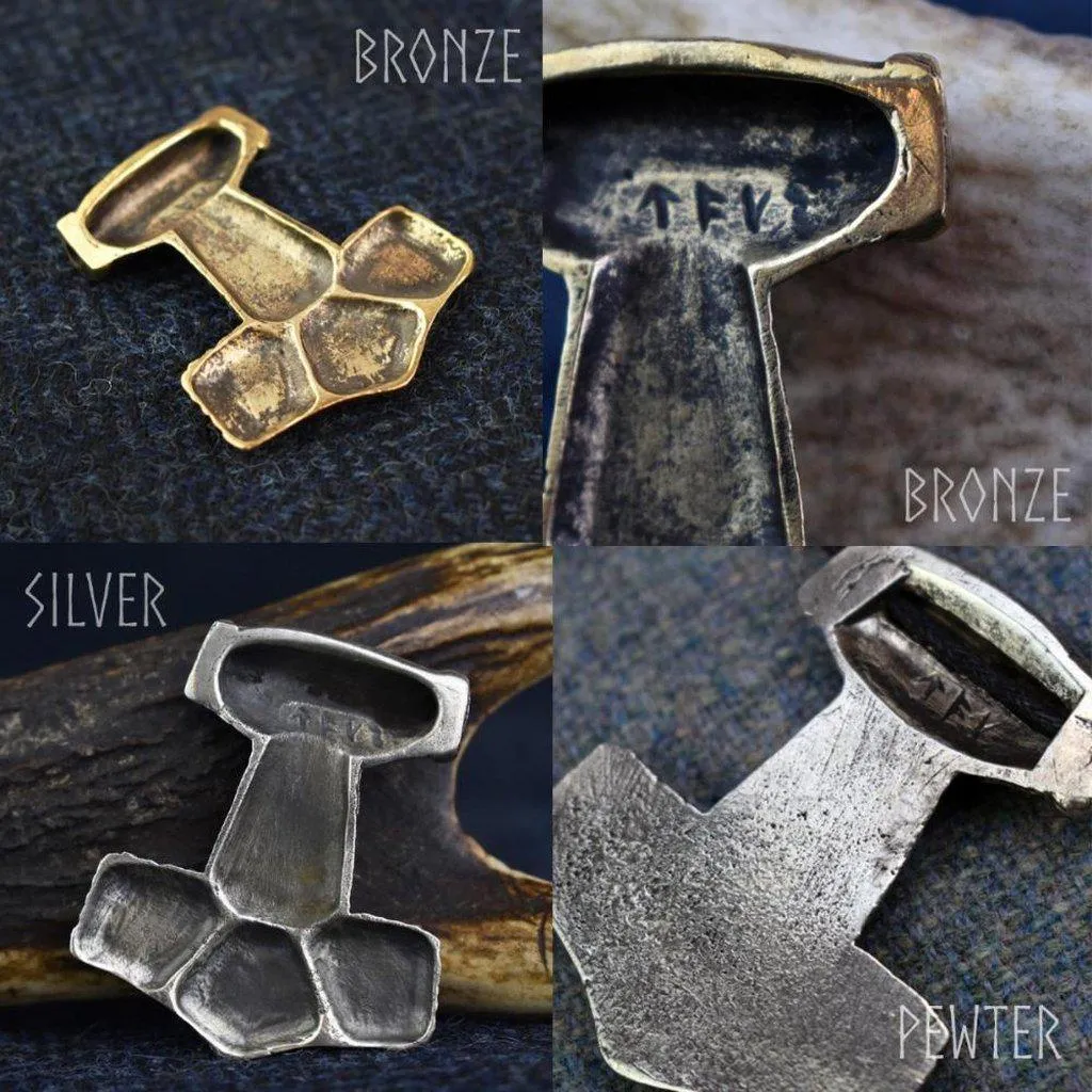 Asgard Skane Hammer - Pewter or Silver  Blue Red or Green Stones