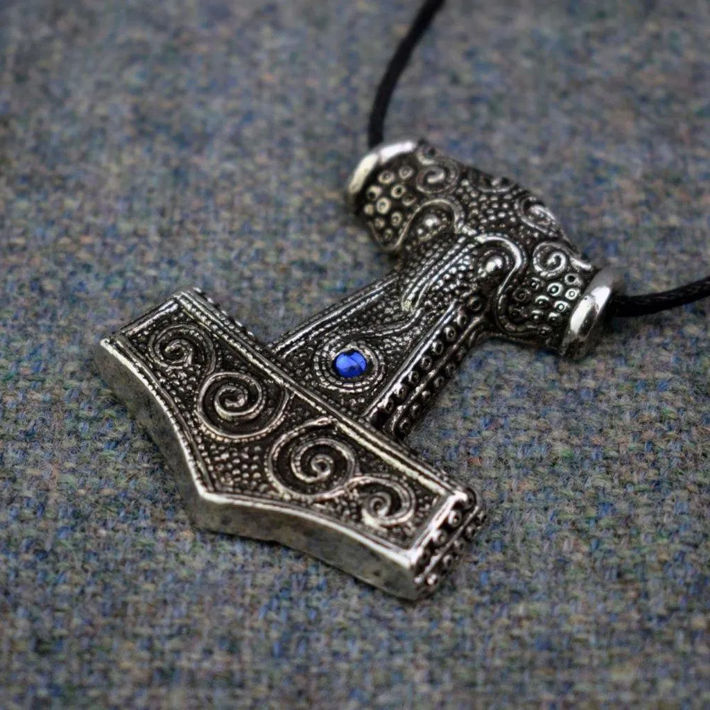 Asgard Skane Hammer - Pewter or Silver  Blue Red or Green Stones