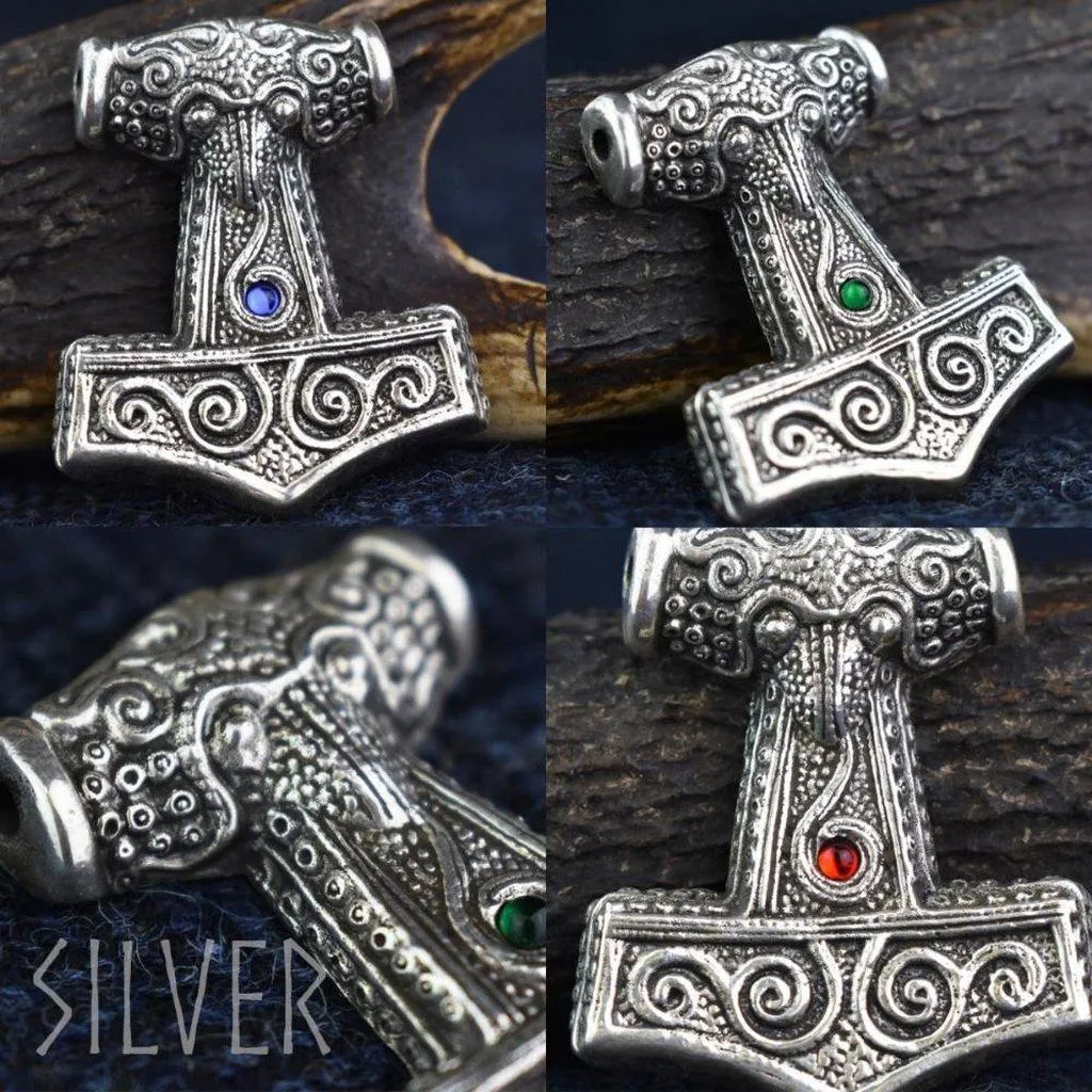 Asgard Skane Hammer - Pewter or Silver  Blue Red or Green Stones