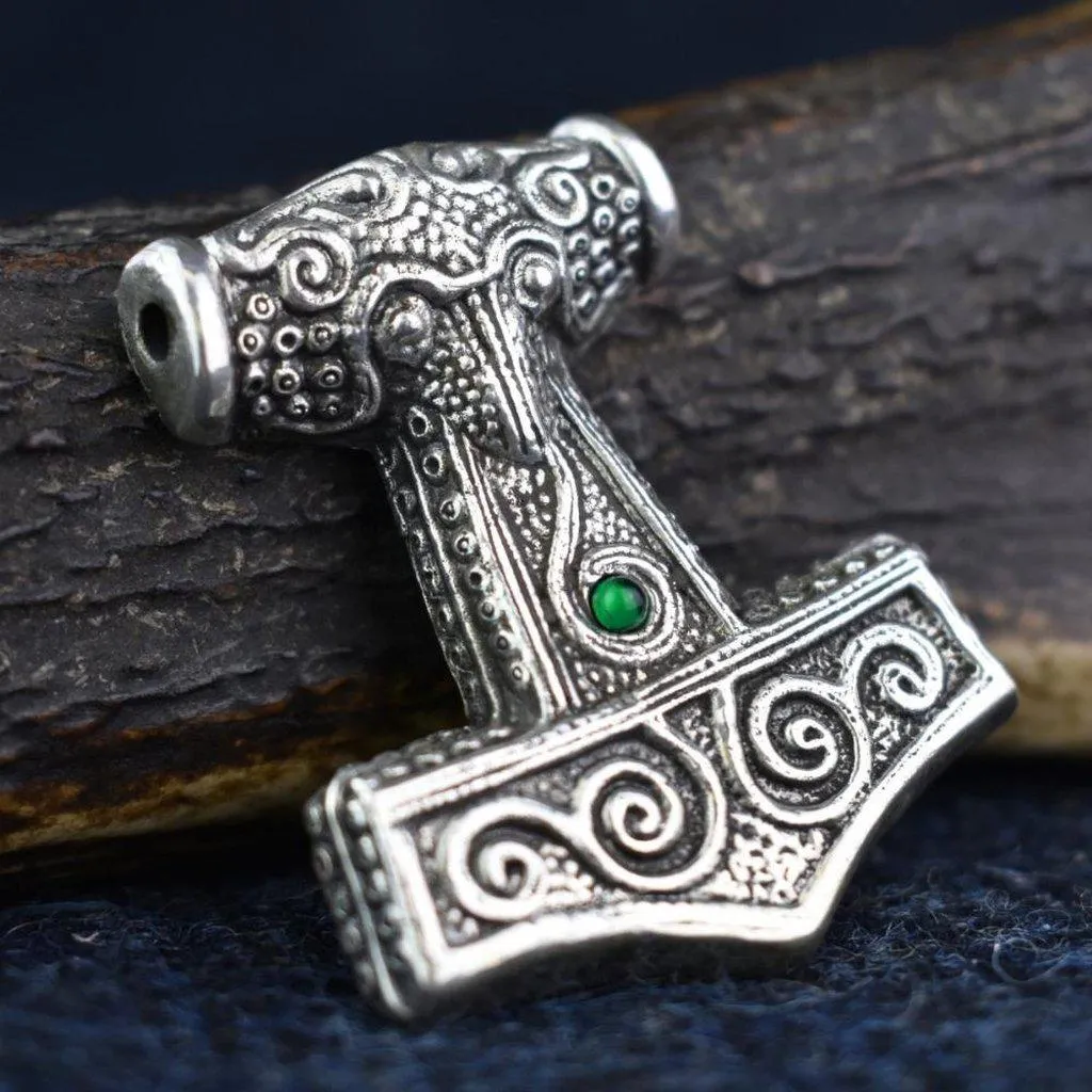 Asgard Skane Hammer - Pewter or Silver  Blue Red or Green Stones