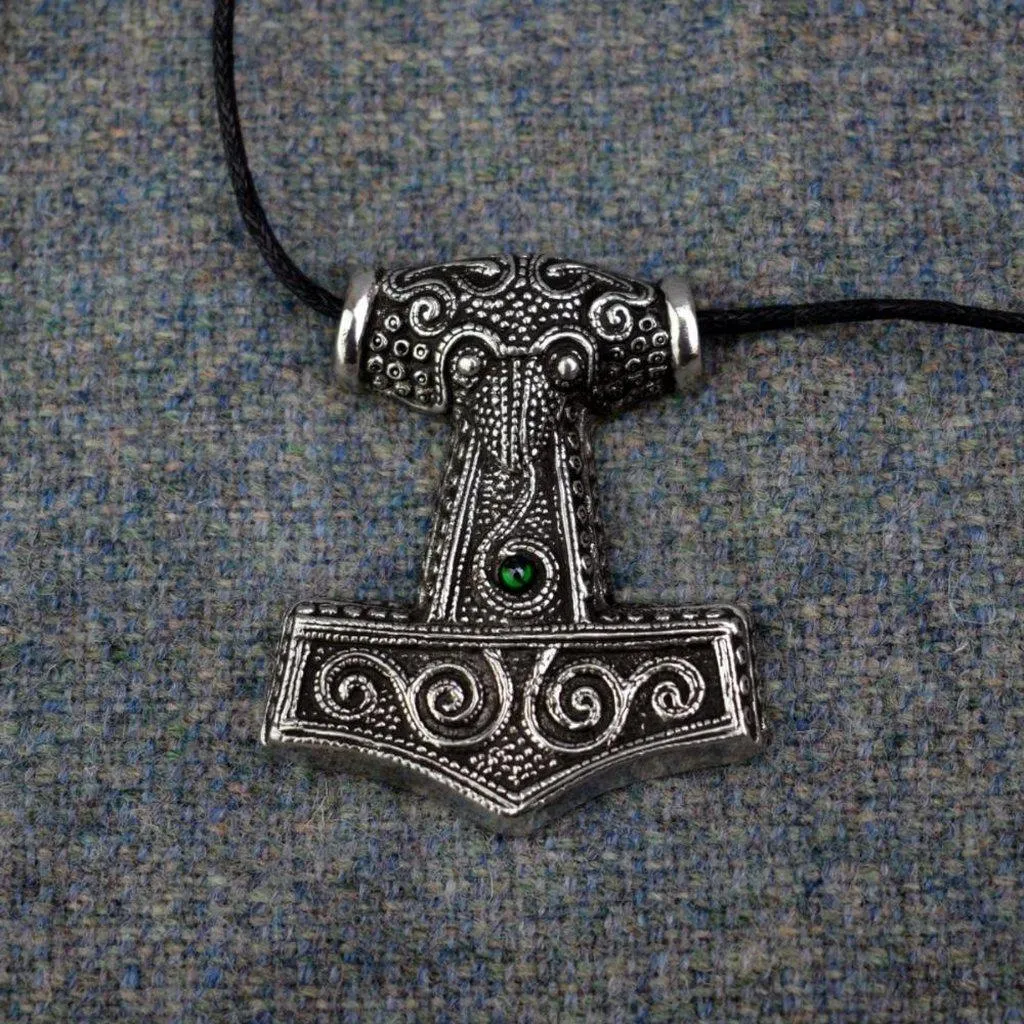 Asgard Skane Hammer - Pewter or Silver  Blue Red or Green Stones
