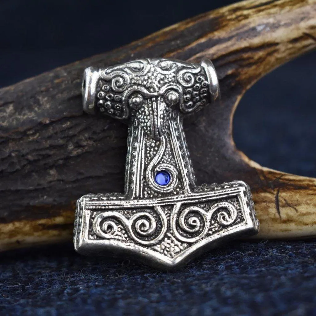 Asgard Skane Hammer - Pewter or Silver  Blue Red or Green Stones