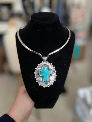 Aztec Silver Plate Cross Pendant with Magnetic Clasp