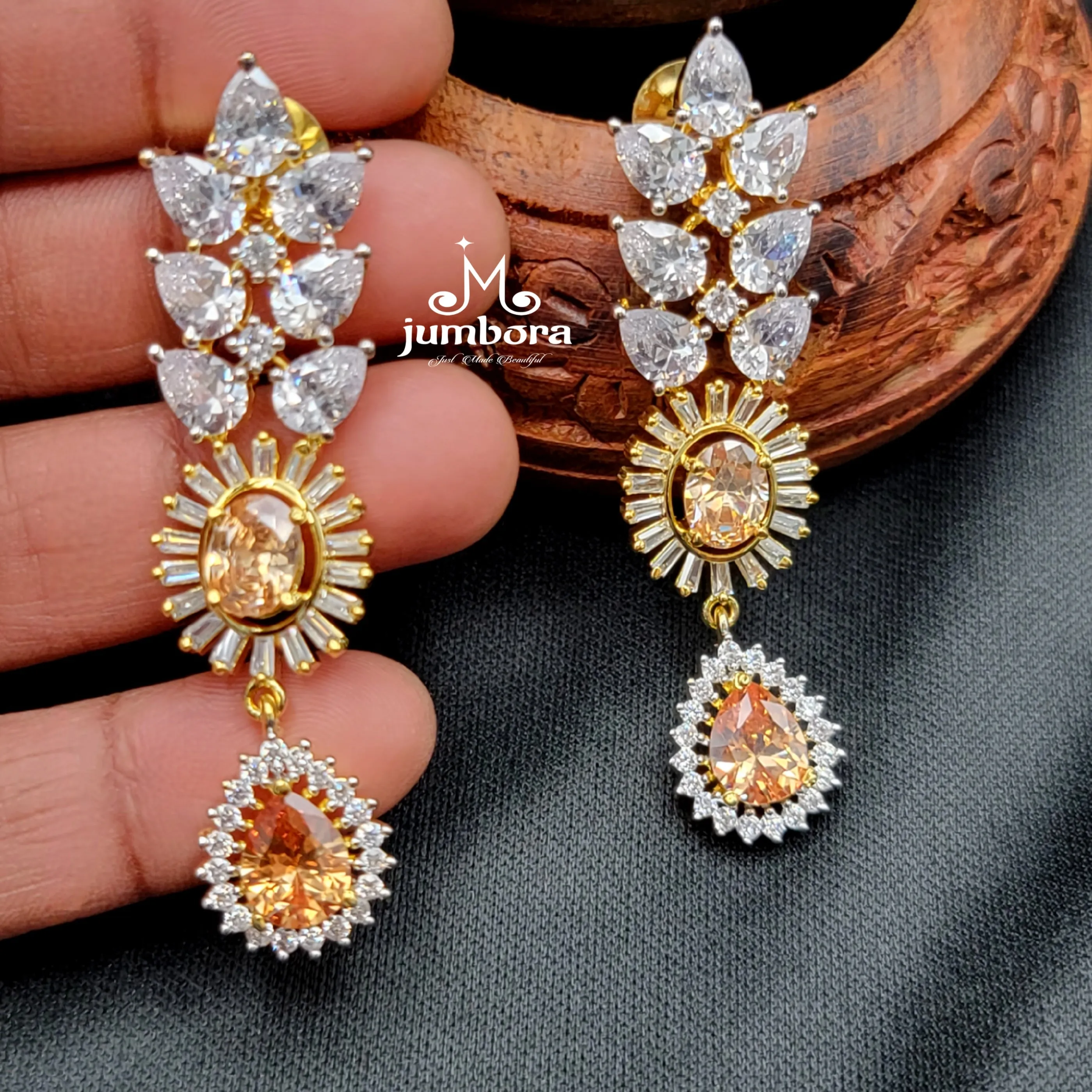 Champagne Color & White AD Zircon CZ Necklace Set