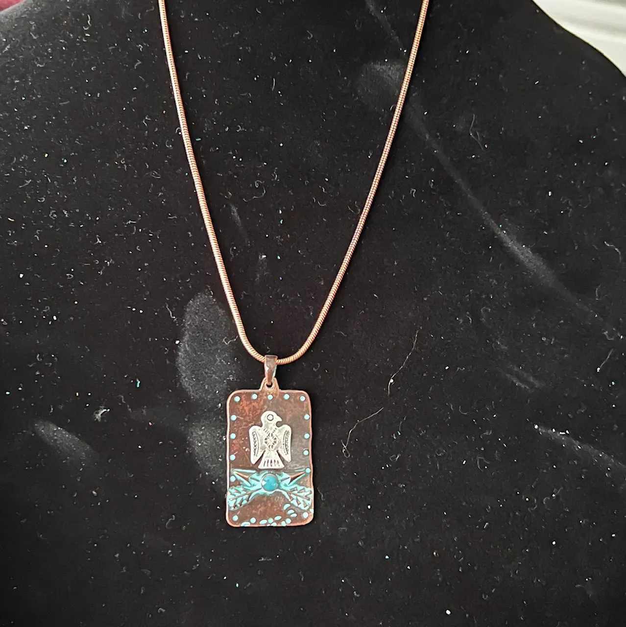Copper and Patina Thunderbird Pendant Necklace Set