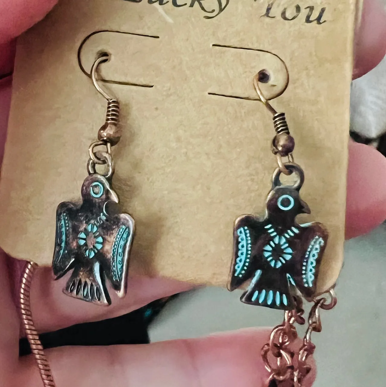 Copper and Patina Thunderbird Pendant Necklace Set
