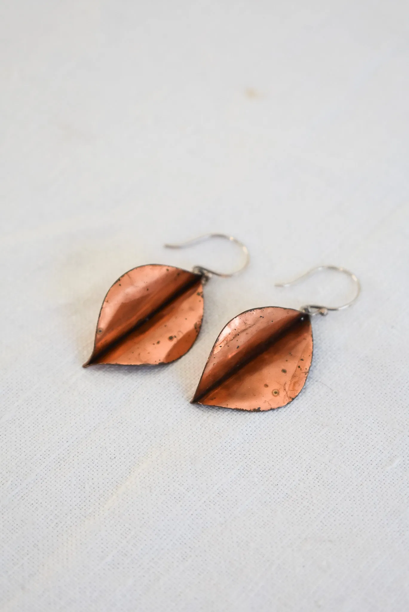 Copper leaf earrings
