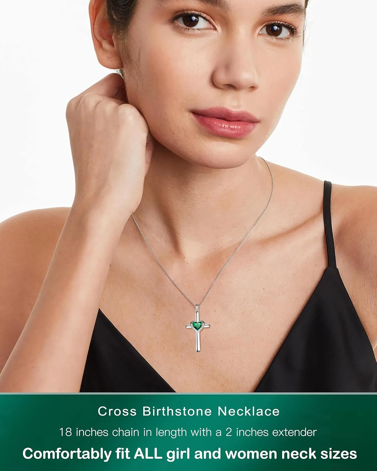 Cross Necklace with Genuine Heart Birthstone for Women, Love and Faith, Birthday Gifts for Her
