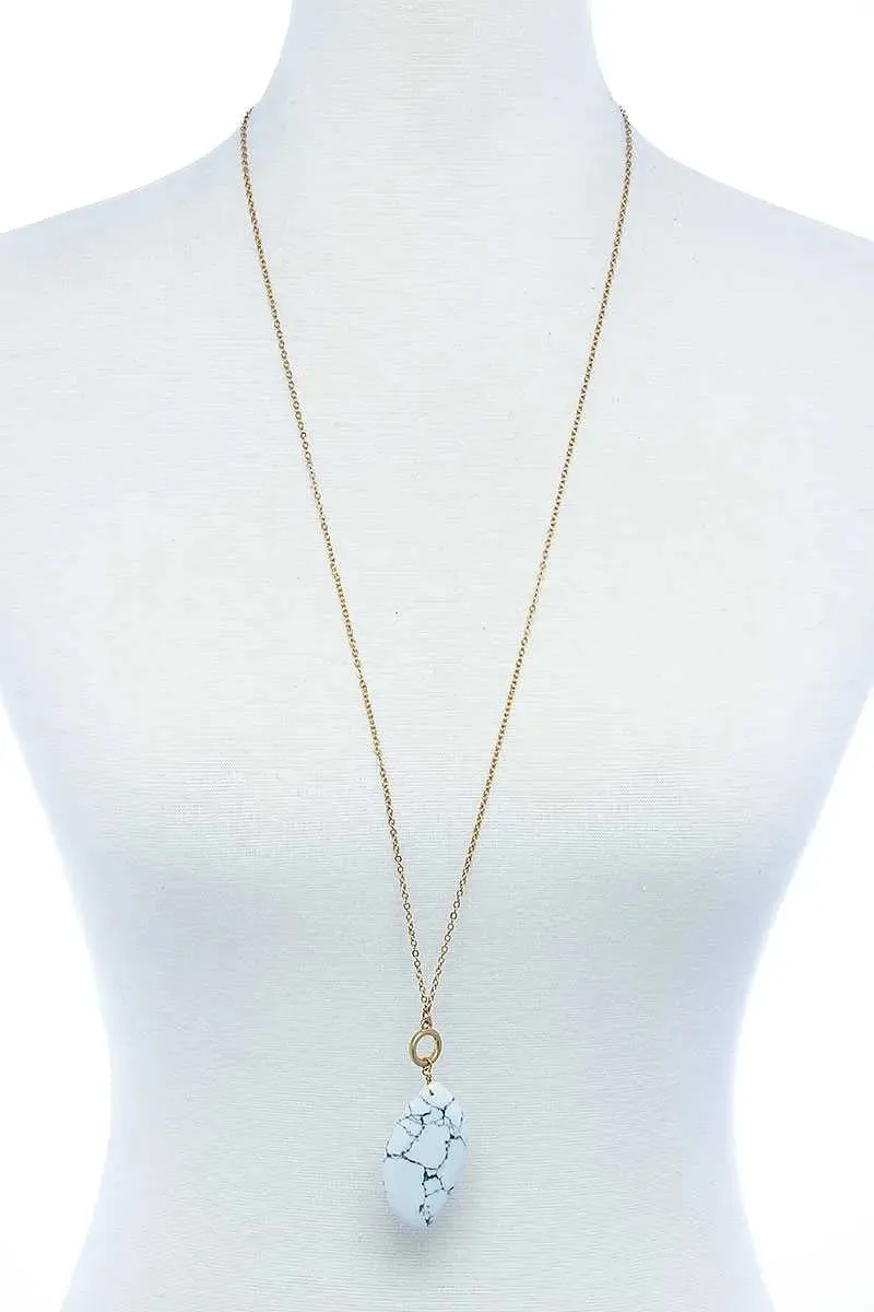 Fashion Oval Stone Pendant Long Necklace