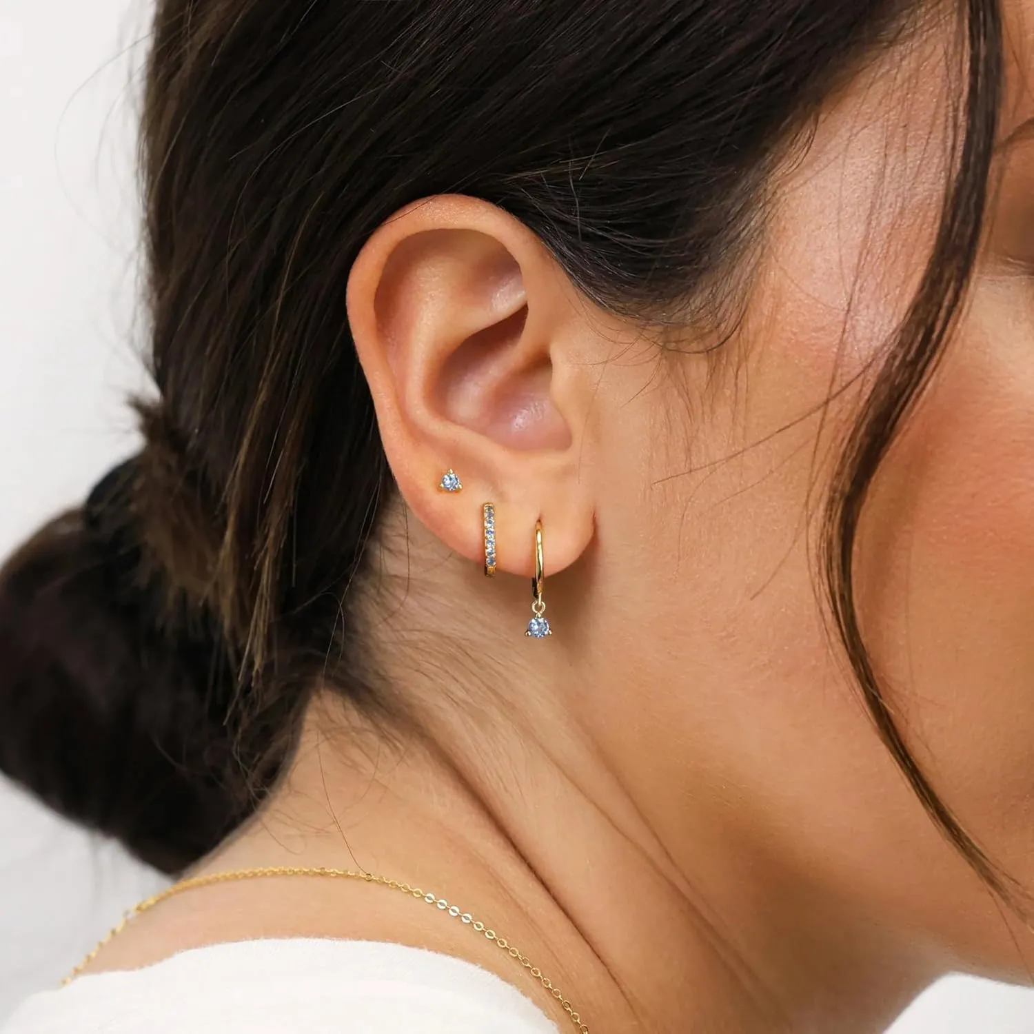 Gold Huggie Hoop Earrings Set Small 14K Gold Plated Cute Dainty Birthstone Earrings Stack Hypoallergenic 925 Sterling Silver Post CZ Diamond Cartilage Stud Dangle Earrings Trendy Earrings for Sensitive Ears Women