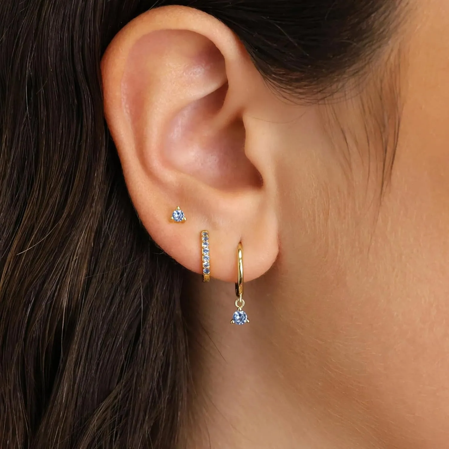 Gold Huggie Hoop Earrings Set Small 14K Gold Plated Cute Dainty Birthstone Earrings Stack Hypoallergenic 925 Sterling Silver Post CZ Diamond Cartilage Stud Dangle Earrings Trendy Earrings for Sensitive Ears Women