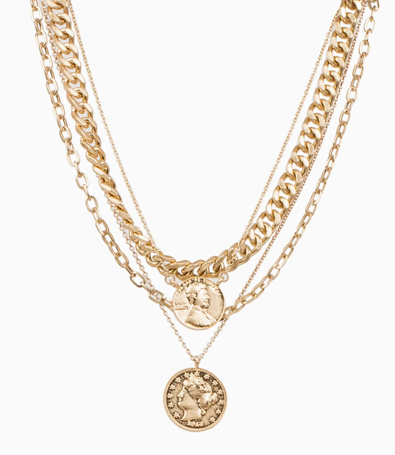 Gold Sikka Coin Layered Chain Necklace