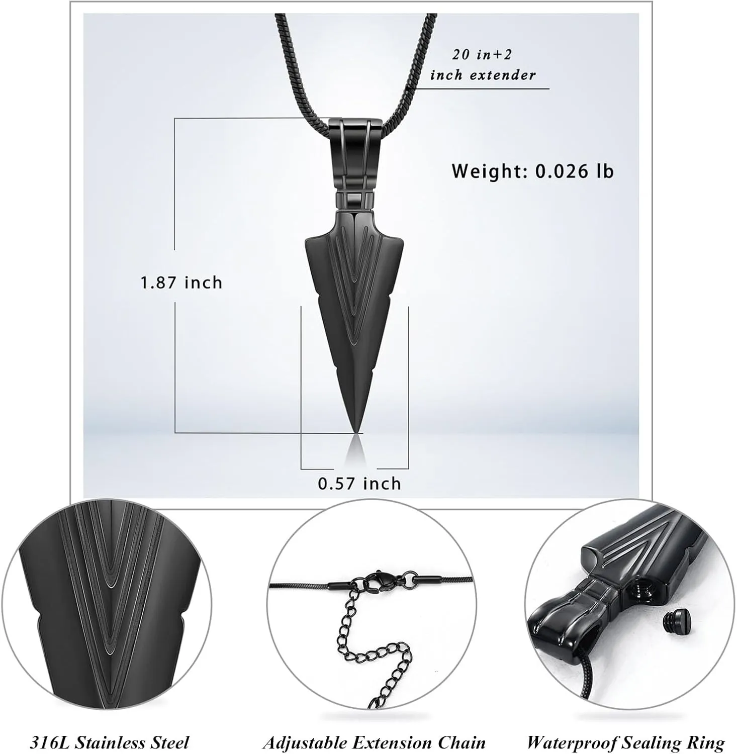 Hearbeingt Urn Necklace for Men Arrowhead Cremation Jewelry for Ashes Memorial Lockets Keepsakes Pendant for Women Men Memory Gift