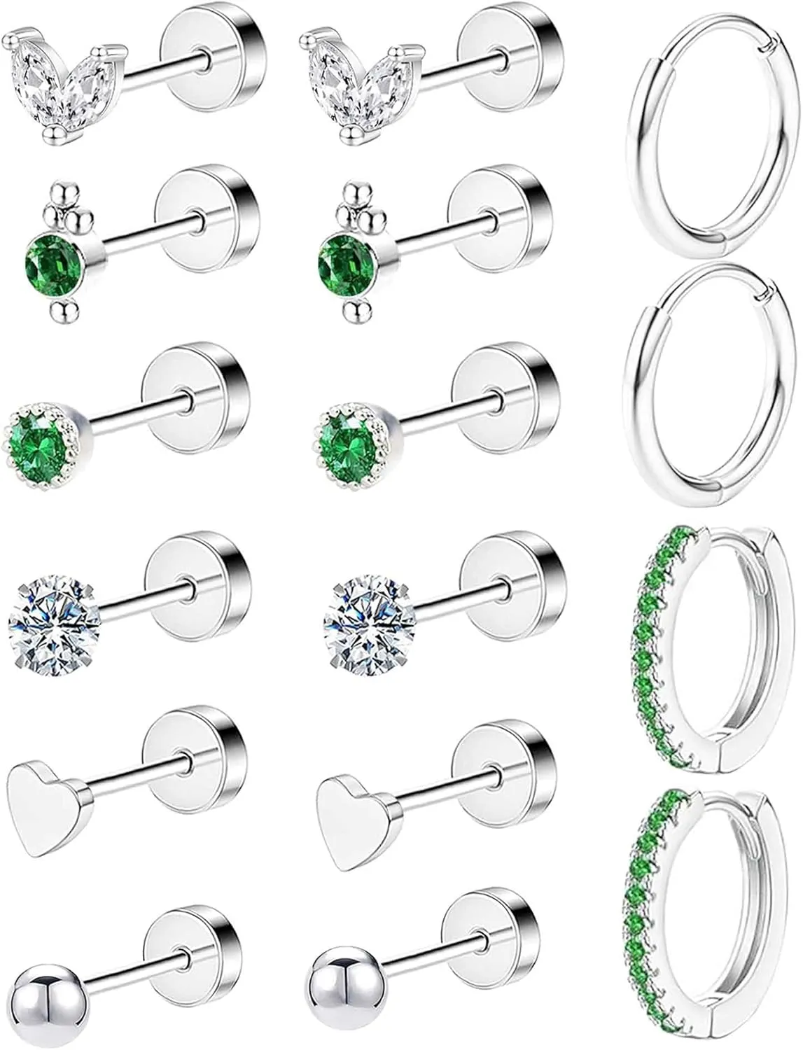 Hypoallergenic Surgical Steel Earrings for Sensitive Ears 14K Gold Flat Back Earrings for Women Men Small Conch Helix Tragus Earrings Flatback Stud Hoop Cartilage Earring Set for Multiple Piercing