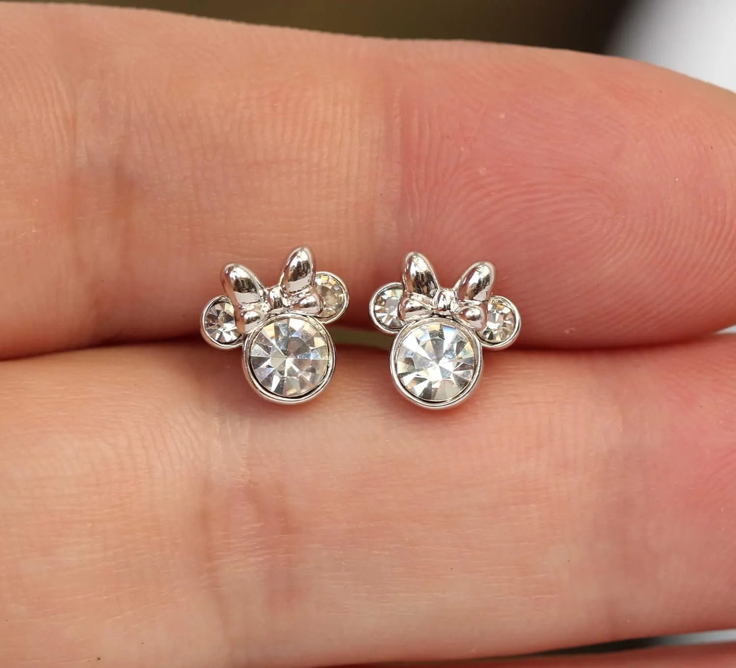 Silver Earrings for Women - 925 Sterling Silver Amethyst Clear Pink Zirconia Crystal Cute Mouse Stud Earrings for Women and Girls