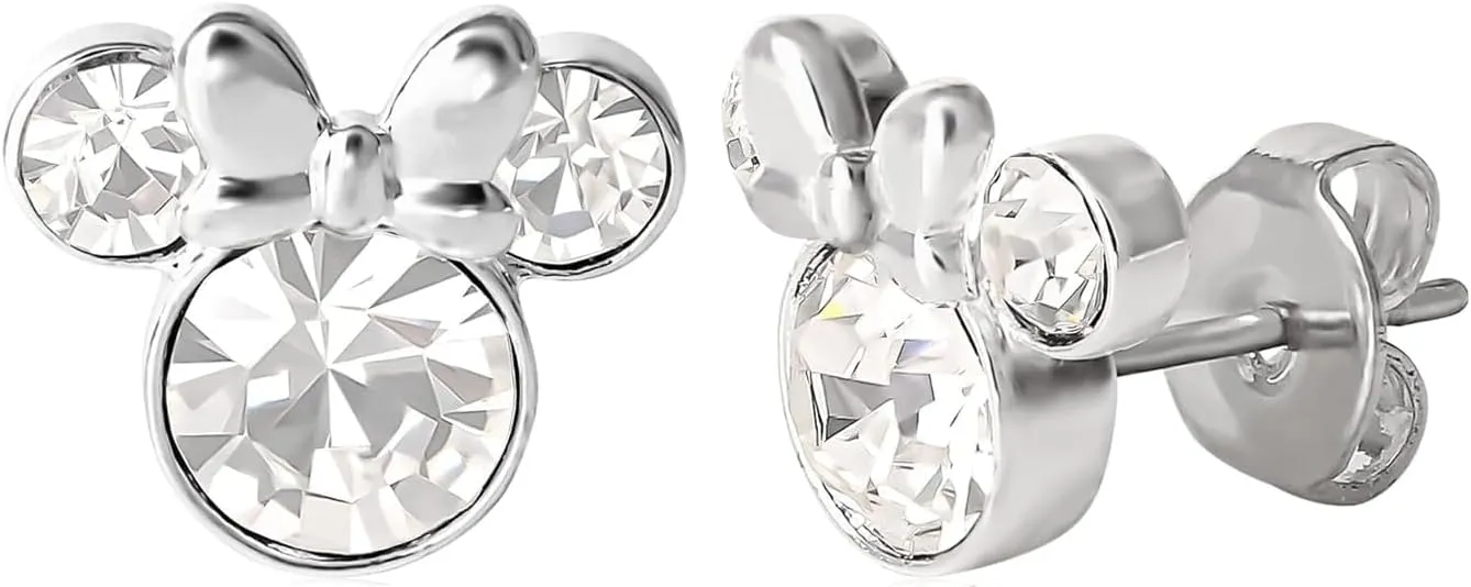 Silver Earrings for Women - 925 Sterling Silver Amethyst Clear Pink Zirconia Crystal Cute Mouse Stud Earrings for Women and Girls