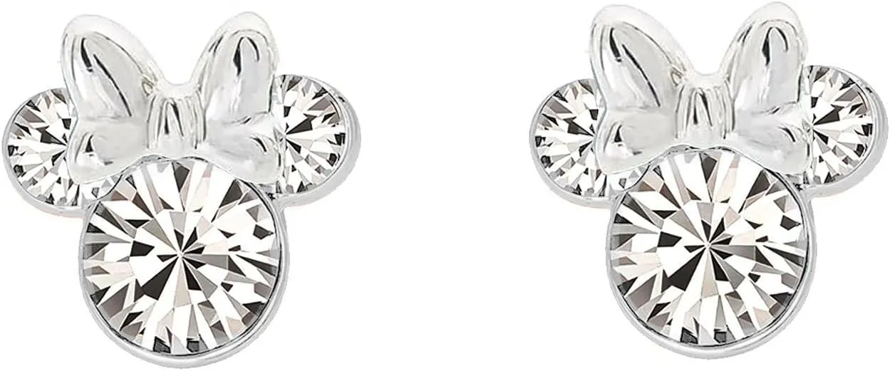 Silver Earrings for Women - 925 Sterling Silver Amethyst Clear Pink Zirconia Crystal Cute Mouse Stud Earrings for Women and Girls